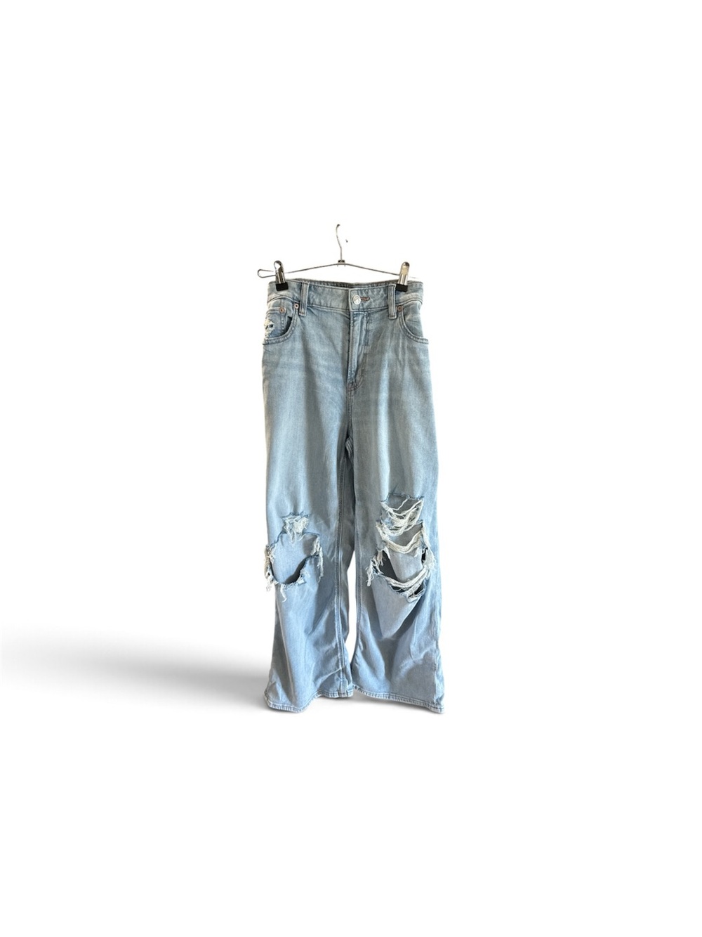 American Eagle Outfitters Light Blue Distressed Wide-Leg Jeans